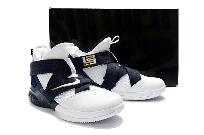 Nike LeBron James Soldier 12 White Deep Blue Yellow Shoes For Women - Click Image to Close